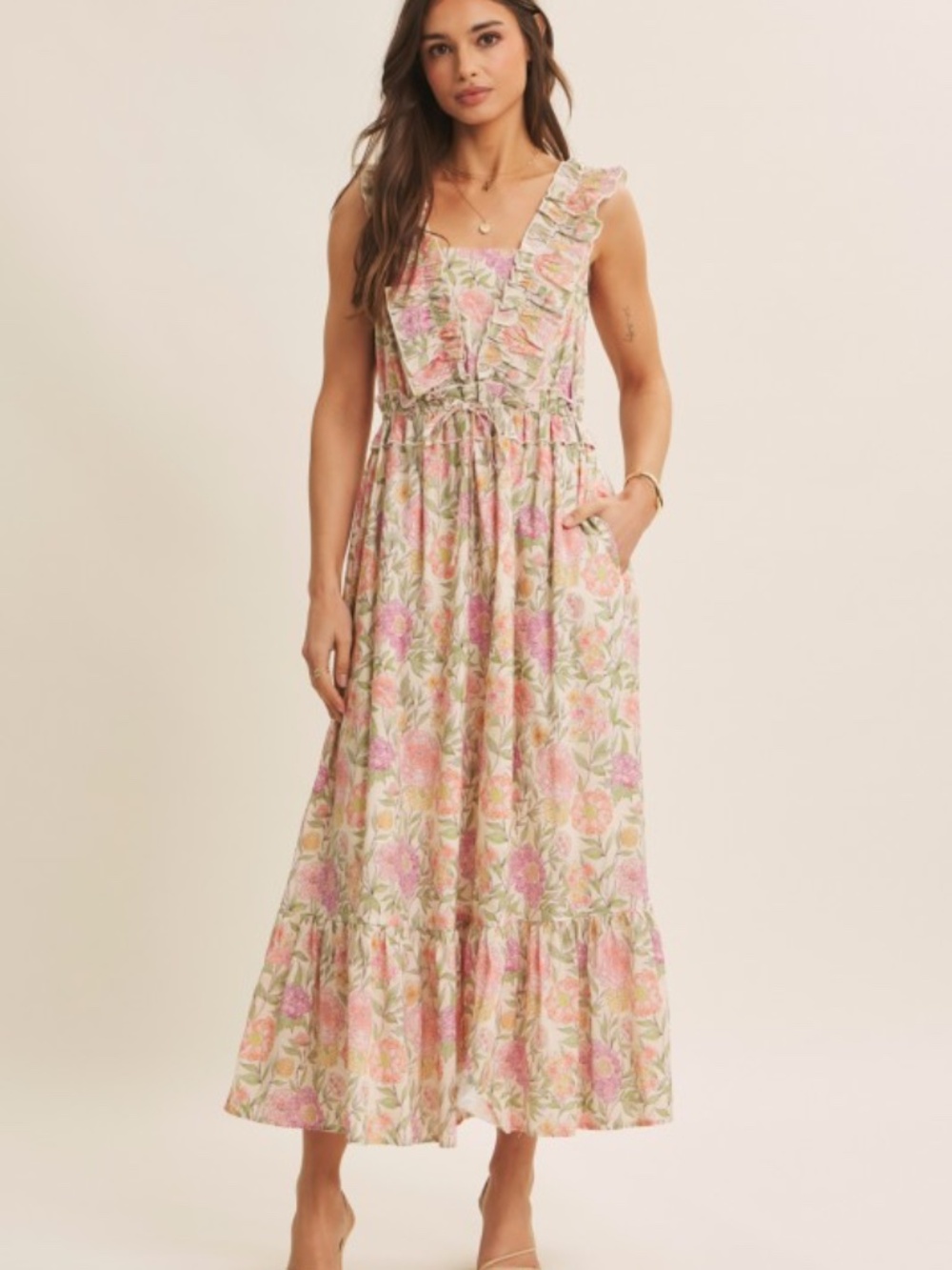 Blooming Floral Ruffled Cotton Maxi Dress